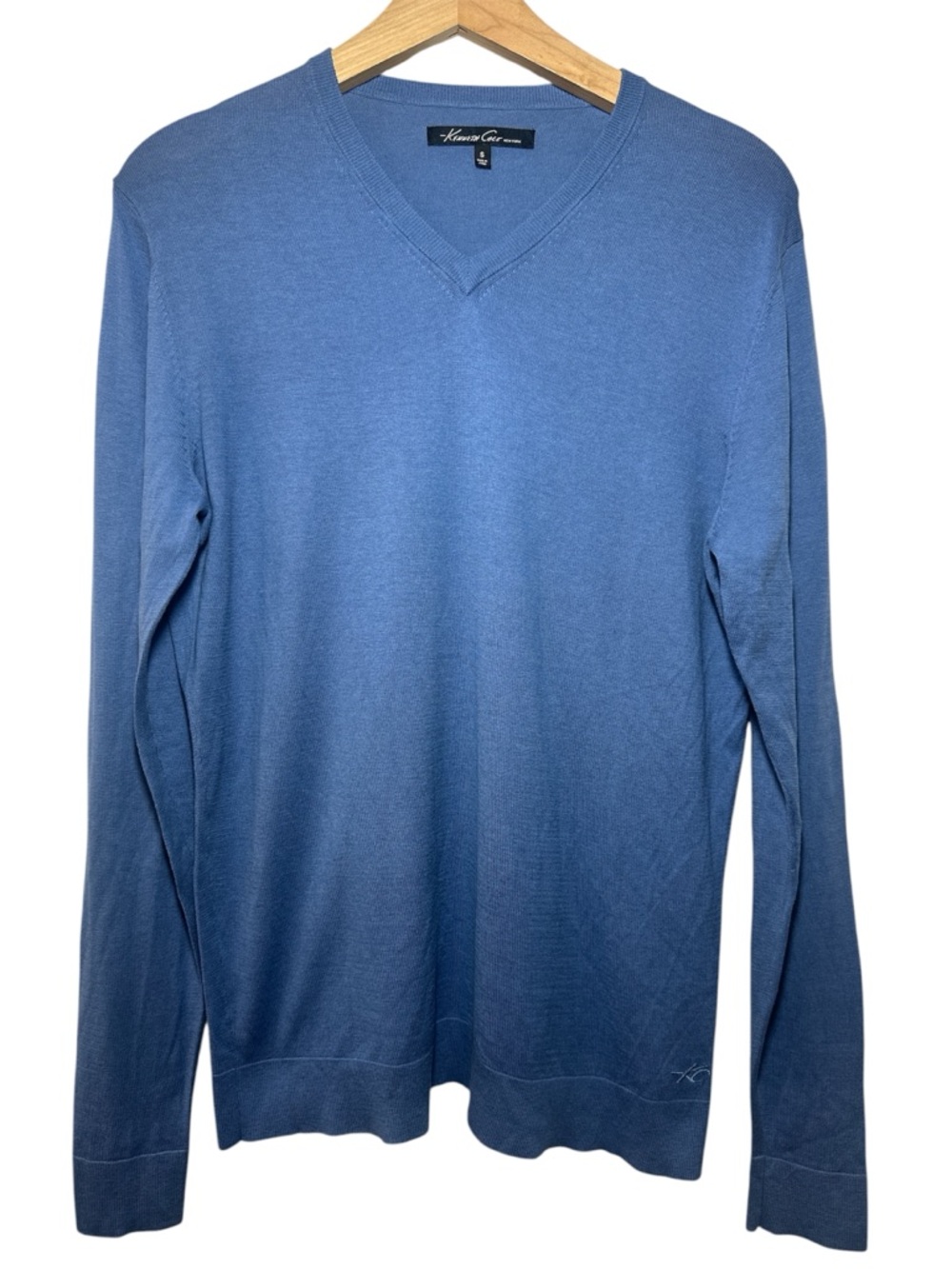 Kenneth Cole New York Silk Blend V-Neck Sweater Blue